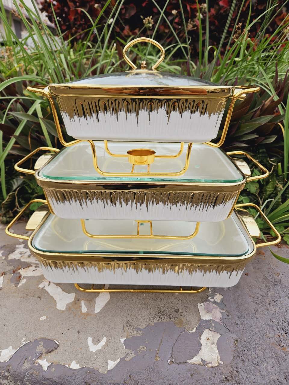 Ceramic serving dishes PC (White gold) cheffing & serving dishes